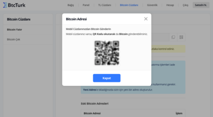 Bitcoin adresinizin QR Kodu’nu kullanarak mobil cüzdanınızdan kolayca transfer yapabilirsiniz.